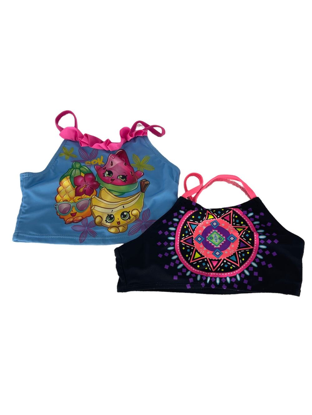 Wonder Nation Shopkins Girls Bundle Lot of 2 Swim Bathing Suit Tops Small 5/6-6X